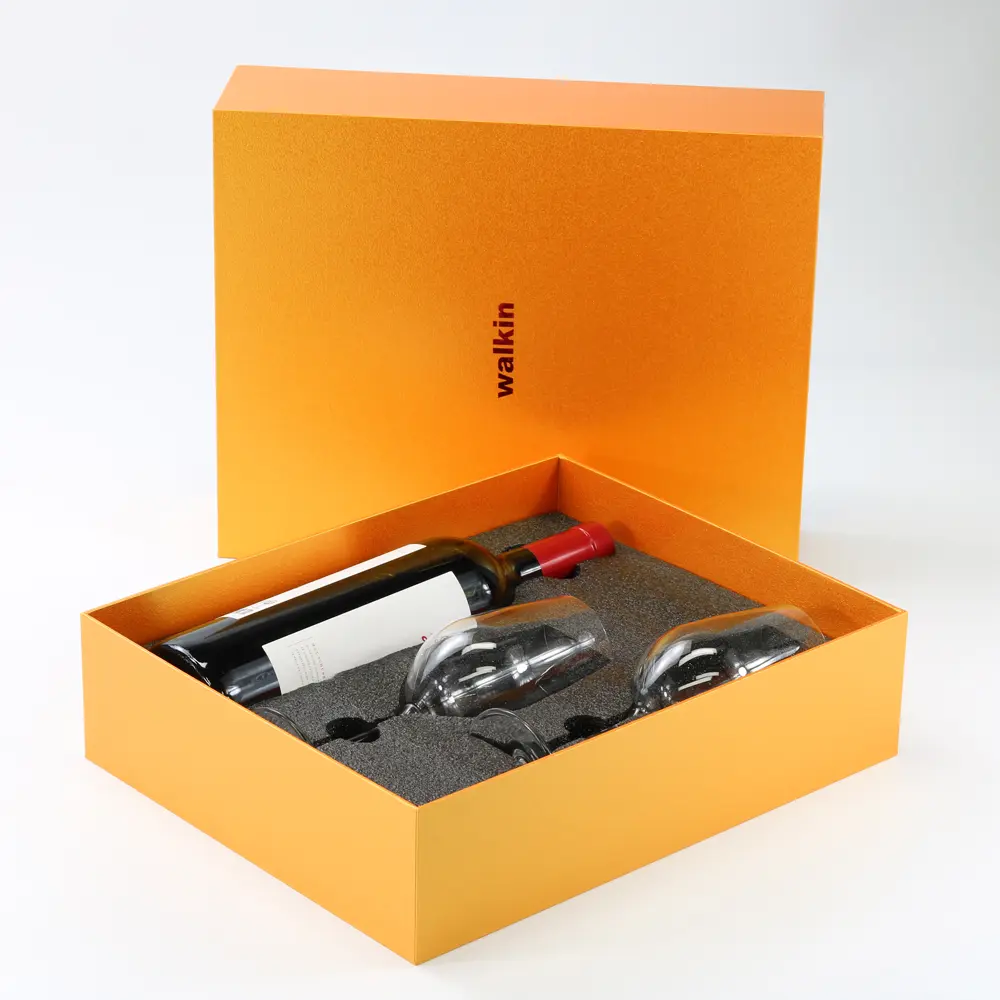 top and bottom cardboard rigid paper box with sponge insert for wine bottle