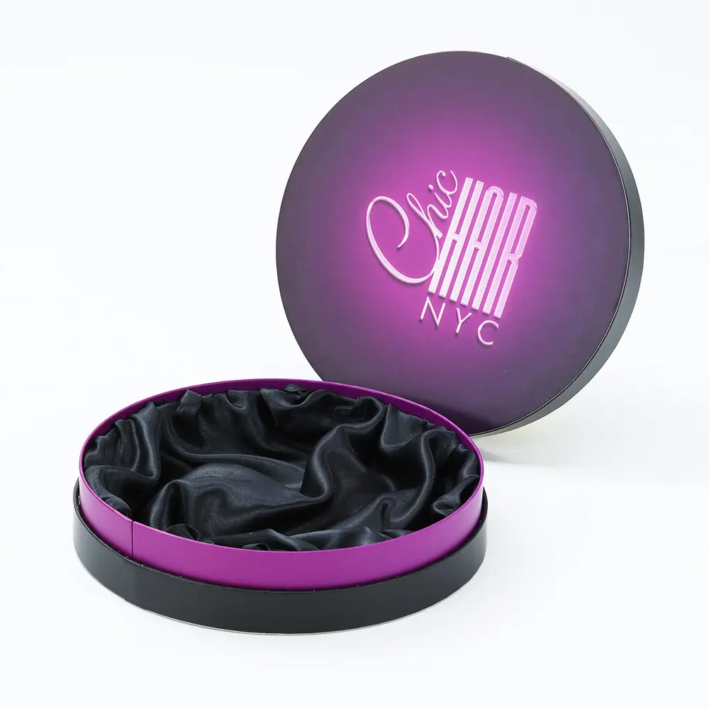 Personalized paper round box packaging with satin