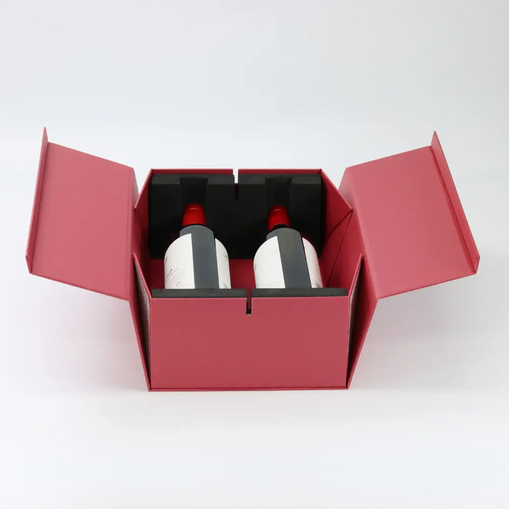 Collapsible Gift Paper Box For Two Wine Bottles Packaging