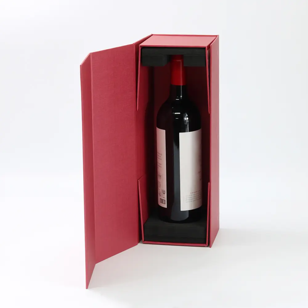 OEM Foldable Rigid Gift Paper Box For Single Wine Bottle Packaging