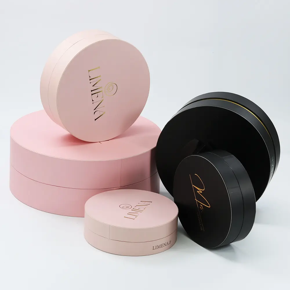 Personalized paper round box packaging with satin
