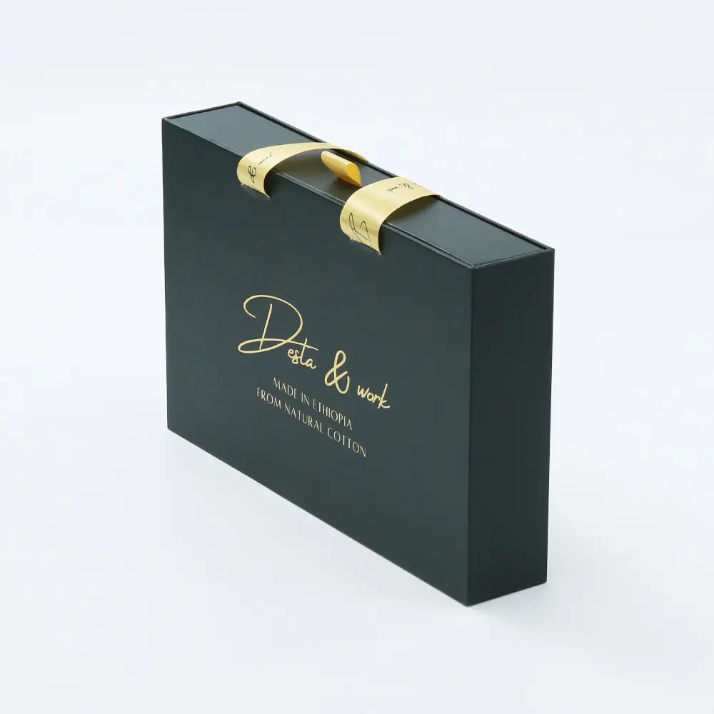 Green Rigid Drawer Silk Lining Paper Box With Ribbon Handle