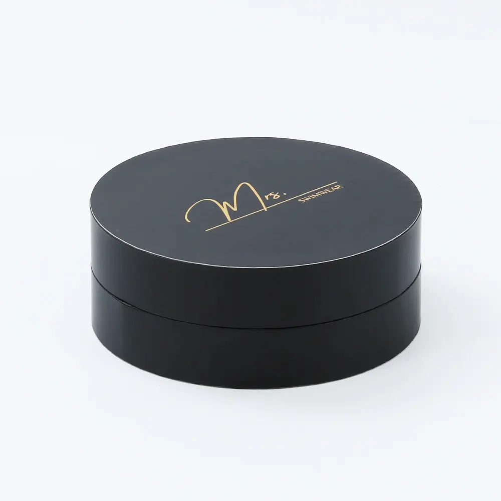 Gold foil stamp satin lined paper box with gold neck