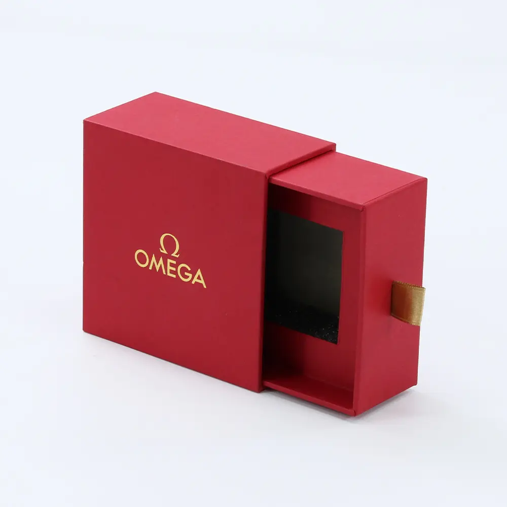 Gold stamped logo red drawer watch gift box with EVA inner tray