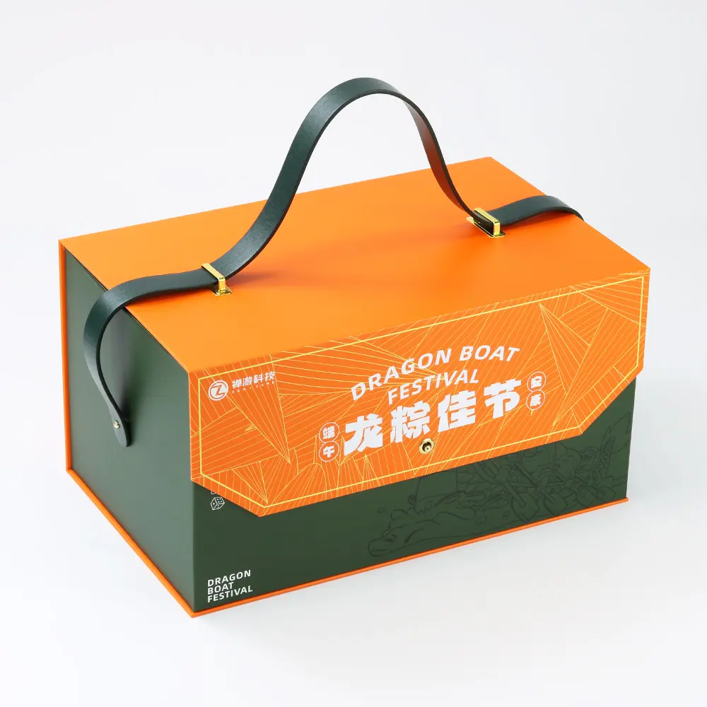 Luxury Holiday Gifts Packaging Paper Box With Leather Handle