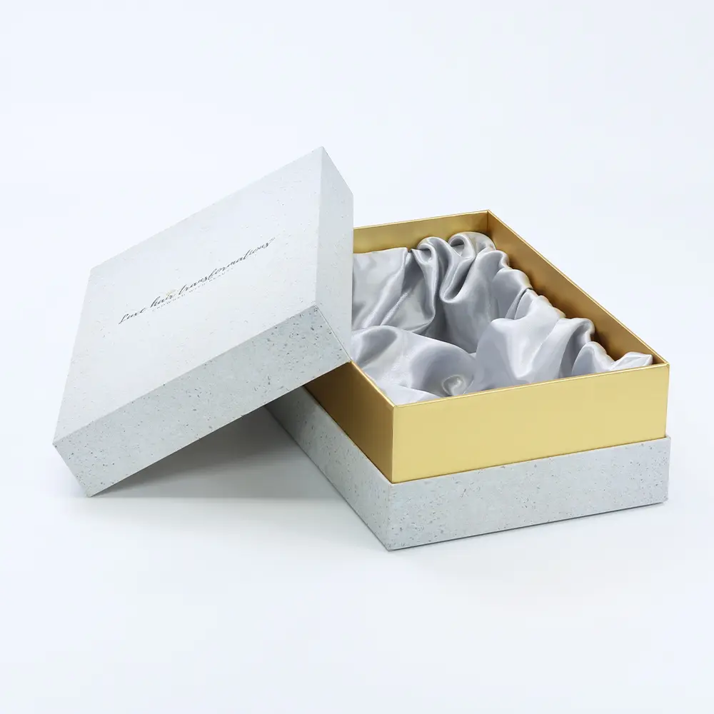Customized satin lined large paper box package with gold neck