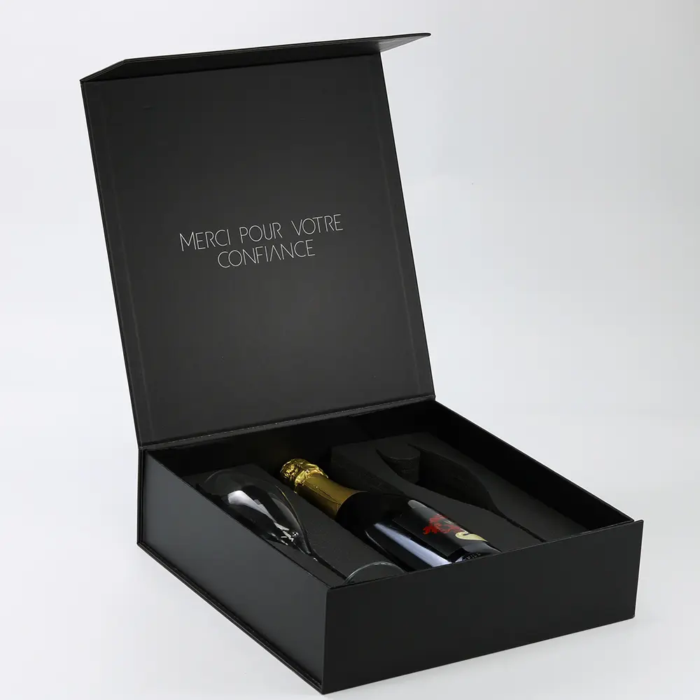 Black Custom Magnetic Gift Paper Box For Champagne Bottle